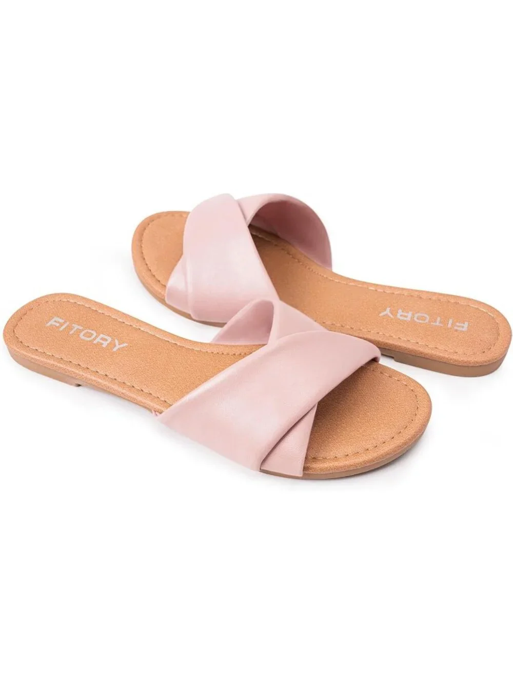 Women's Pink Flat Sandals Fashion Slides With Soft Leather Slippers Casual
